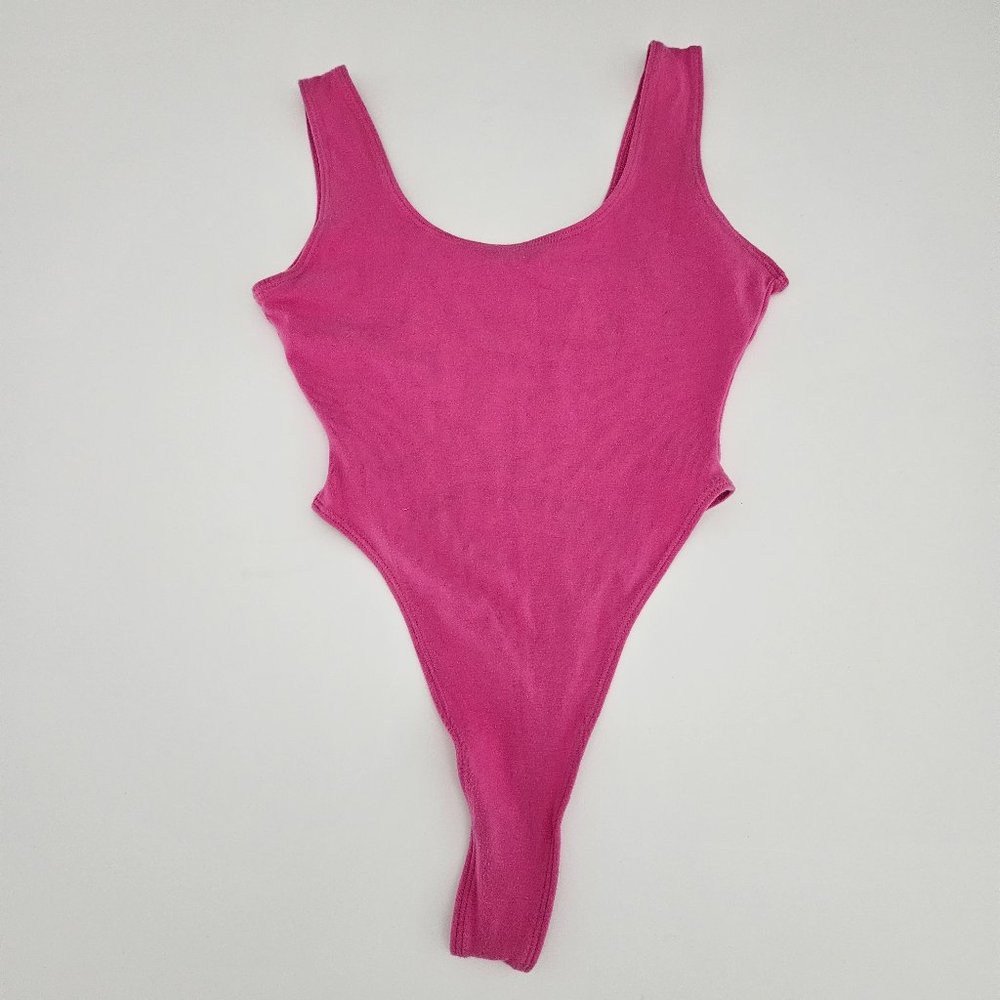 Vintage Thing Leotard Bubble Gum PINK Spandex Bodysuit by PARKLANE Sz Medium